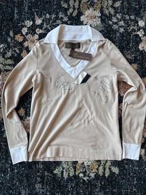 Puma by Alexander Van Slobbe Beige Long-Sleeve Polo with White Collar M